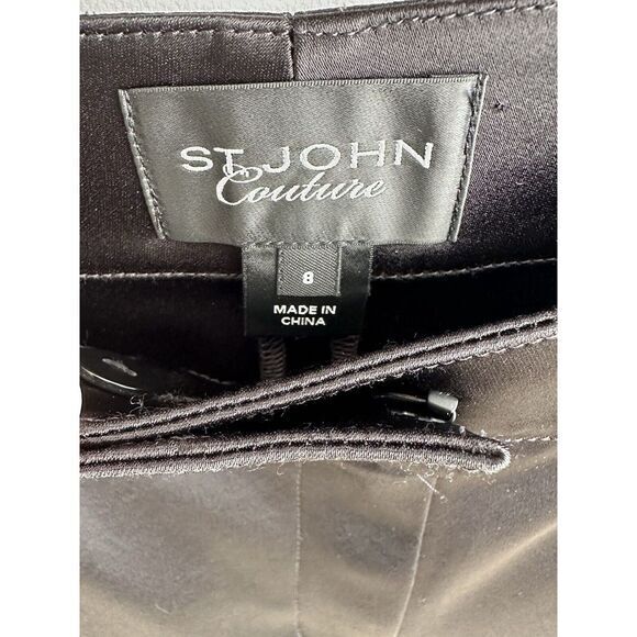 St. John Couture Size 8 Black Liquid Satin Career Party Ankle Leg Dress Up Pants - Picture 4 of 7